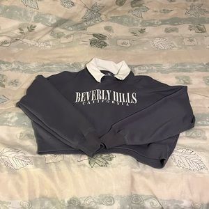 blue/grey collared sweatshirt